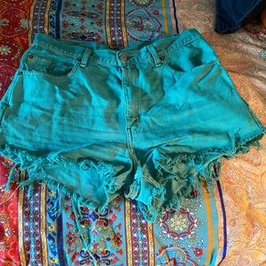Levi’s cutoff shorts in turquoise denim